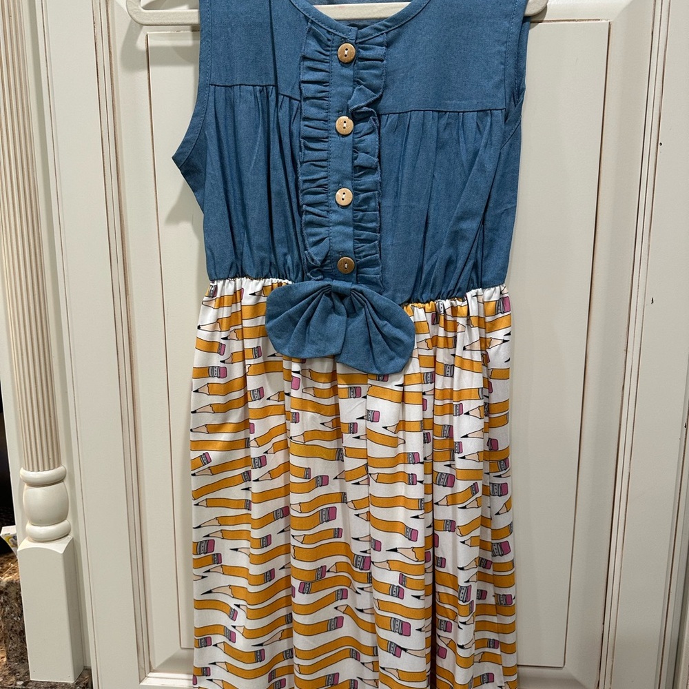 Back-to-school dress, girls  4XL, 10/12. Denim top & pencil-print skirt. NWOT